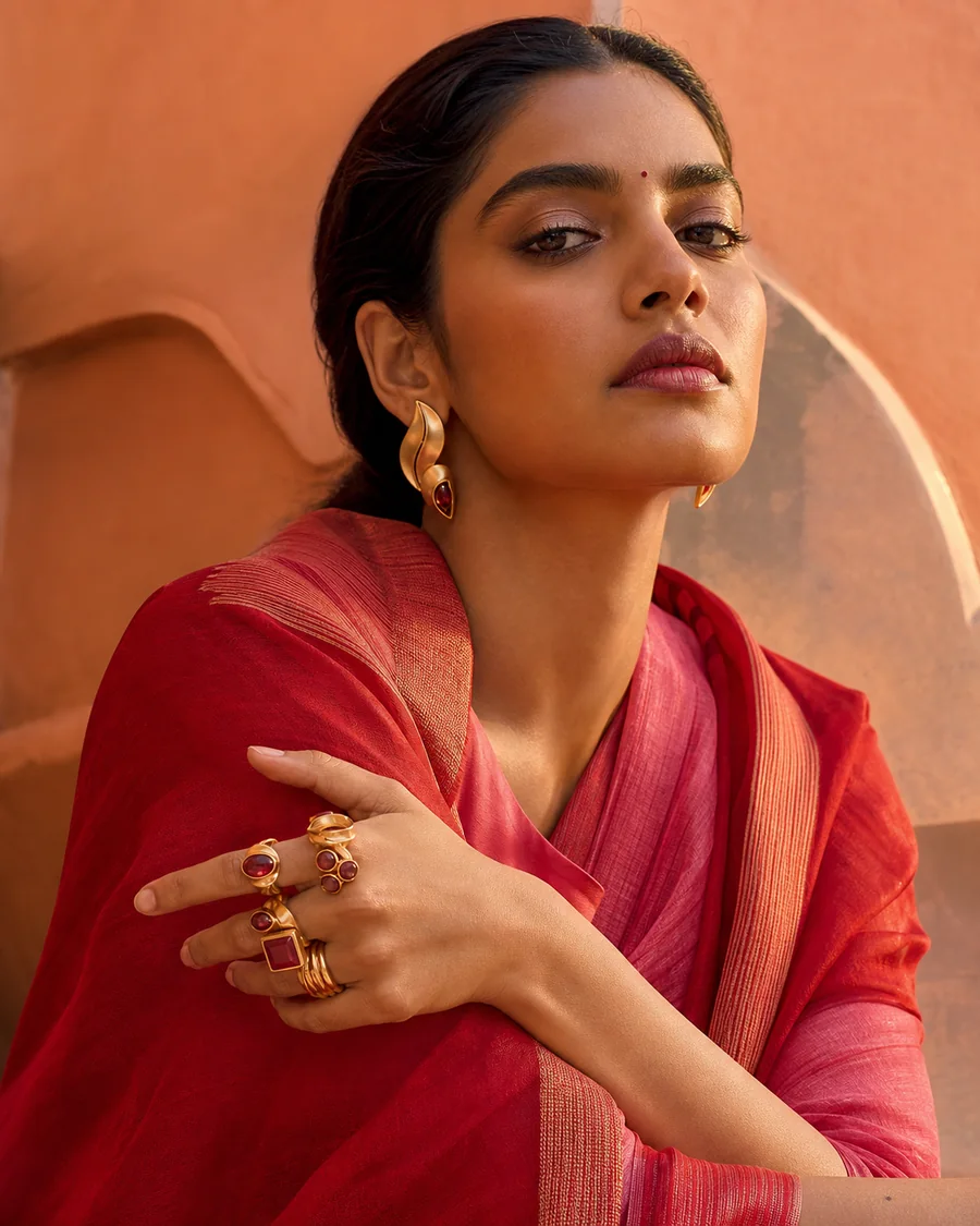 Jaipur Rouge collection in vermilion silk